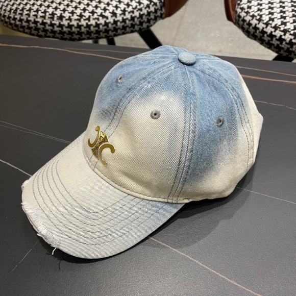 Faded Blue-White Gradient Cap with Triomphe Logo & Distressing